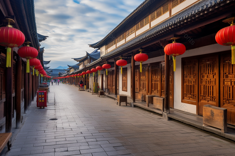 著名旅游景点铺满石板的古色古香的街道,高清,摄影图,摄影图片,图片大全,摄影图免费下载